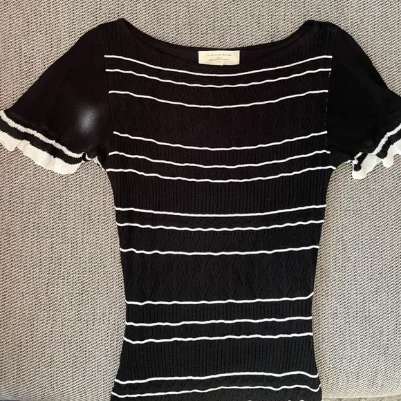 NWT Sezane Brunella Knit Mini Dress Black White Stripe | size XS - Picture 7 of 11